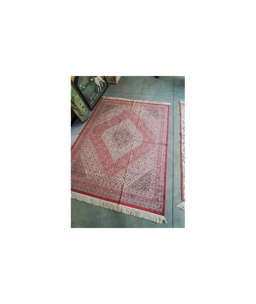 TAPIS LAINE ET SOIE ECRU ROUGE 190X138CM