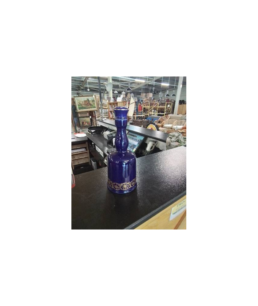 BOUTEILLE VERRE BLEU LISERÉ DORÉ GIEN