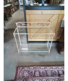 CONSOLE MÉTAL CRÈME 2 PLATEAUX VERRE