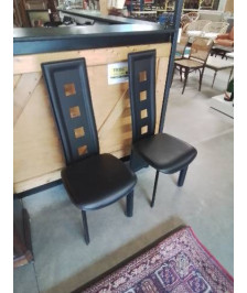 PAIRE DE CHAISES PU NOIR HAUT DOSSIER AJOURÉ 