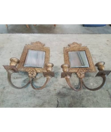 PAIRE D APPLIQUES NAPOLEON III MIROIR A CHANDELIER BRONZE ET LAITON