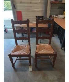 6 CHAISES BOIS PAILLE HAUT DOSSIER 3 BARREAUX