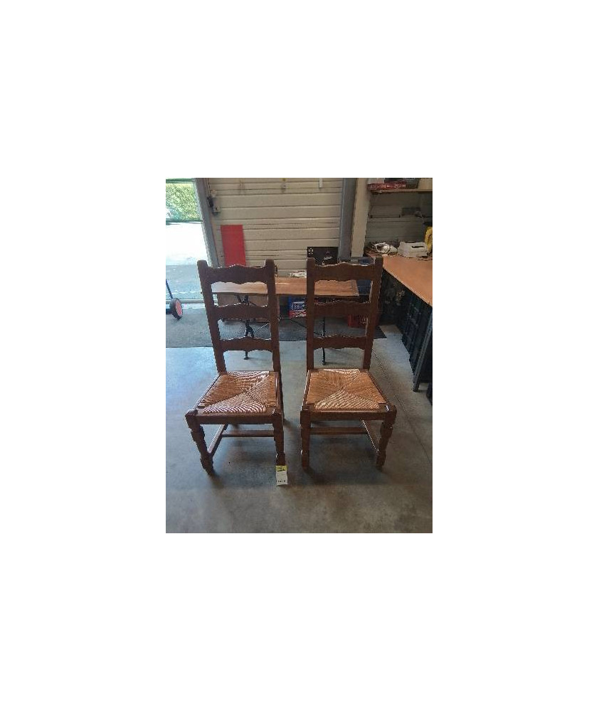 6 CHAISES BOIS PAILLE HAUT DOSSIER 3 BARREAUX
