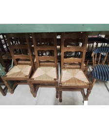 6 CHAISES BOIS PAILLE HAUT DOSSIER 3 BARREAUX