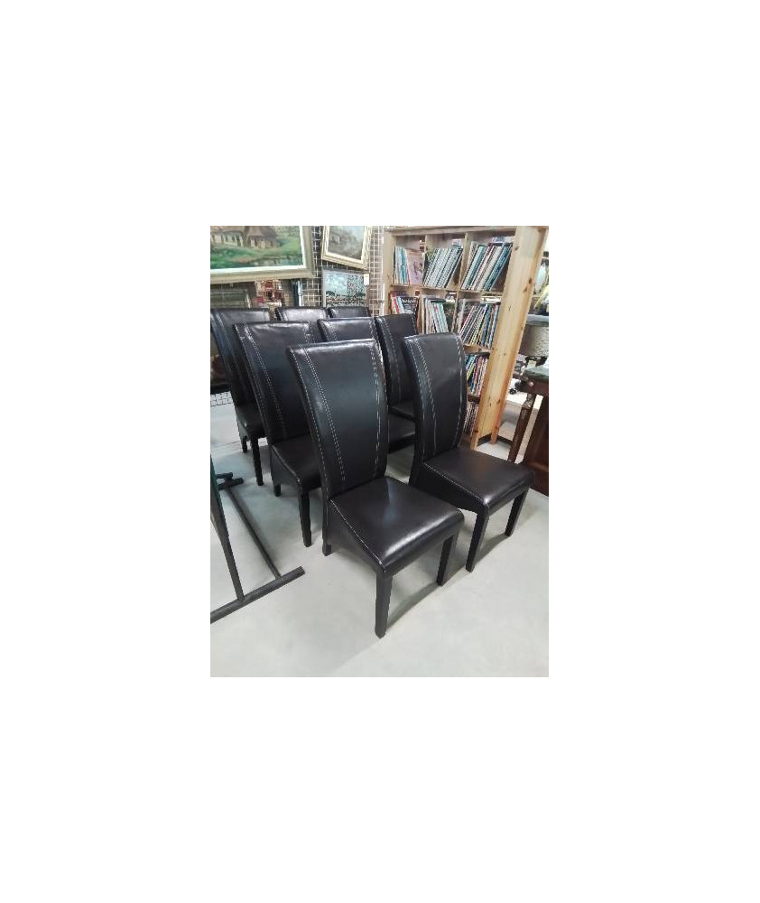 8 CHAISES PU CHOCOLAT PIEDS BOIS NOIR