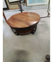 TABLE BASSE RONDE FER FORGÉ ET BOIS 2 NIVEAUX 