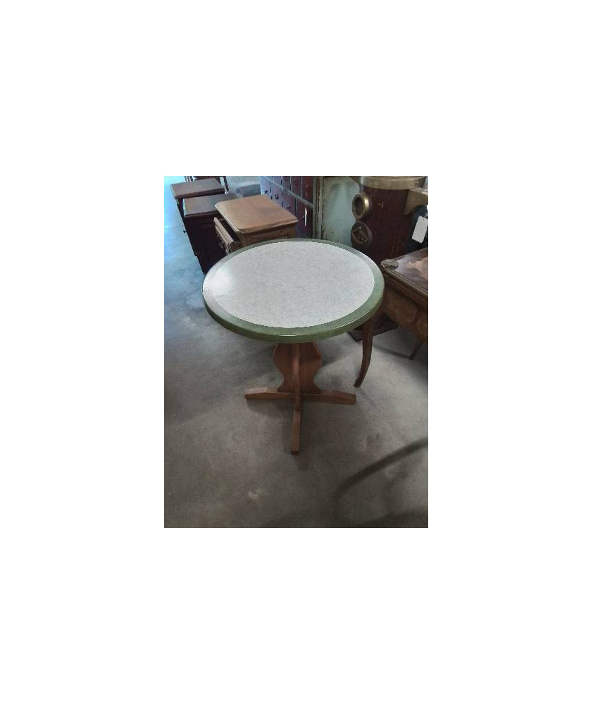 TABLE RONDE BISTROT PIÈTEMENT BOIS CLAIR PLATEAU RESINE LISERÉ VERT TABLE RONDE BISTROT PIÈTEMENT BOIS CLAIR PLATEAU RESINE LISERÉ VERT
