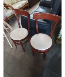 PAIRE DE CHAISES BISTROT BOIS ASSISE CUIR ECRU BAUMANN XXE