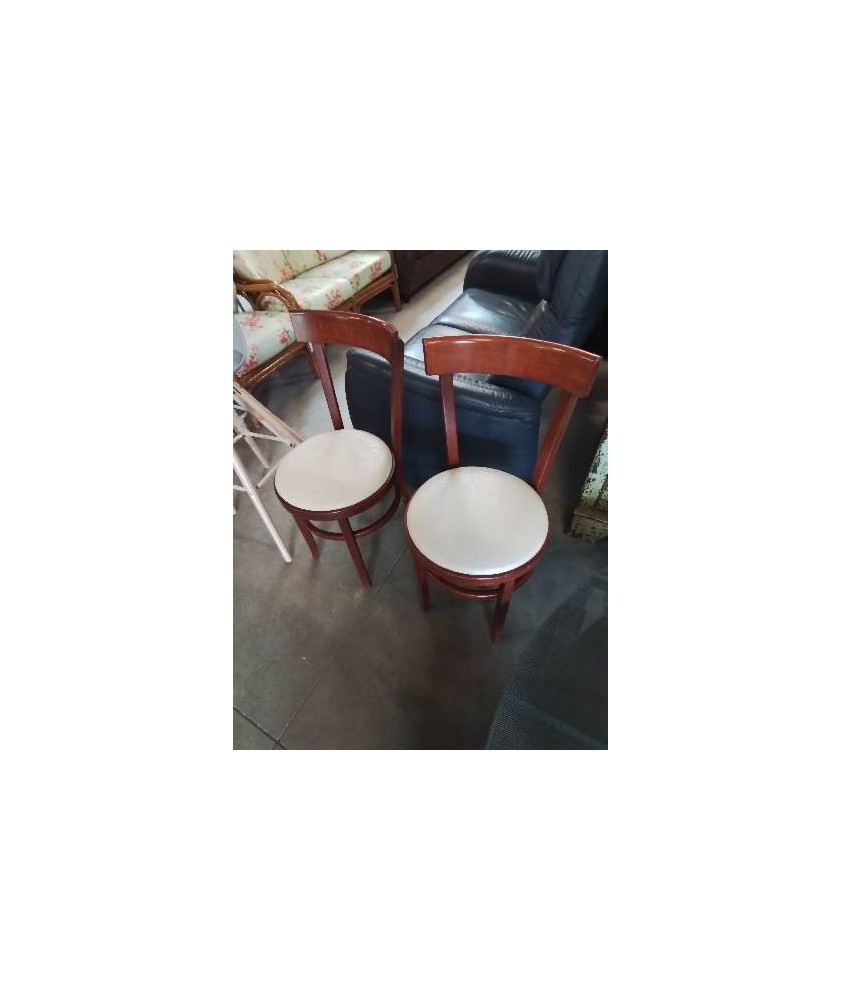 PAIRE DE CHAISES BISTROT BOIS ASSISE CUIR ECRU BAUMANN XXE