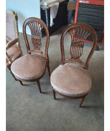 PAIRE DE CHAISES DOSSIER LYRE ASSISE CAPITONNÉ TISSU VIEUX ROSE STYLE LOUIS XVI