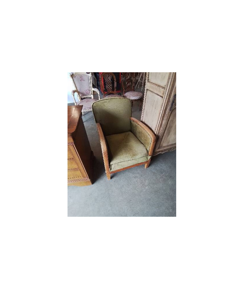 FAUTEUIL BOIS CAPITONNÉ VELOURS BRONZE ART DÉCO 
