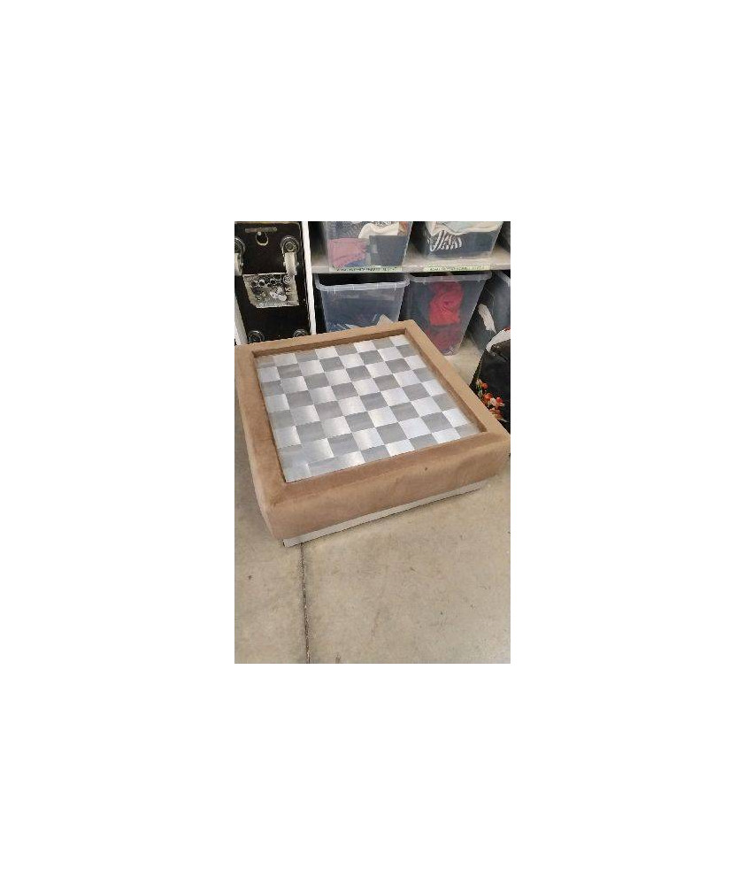 TABLE BASSE ANNEES 70 VELOURS PLATEAU ACIER TRESSE 