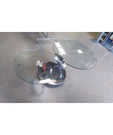 TABLE BASSE VERRE 2 PLATEAUX RONDS PIVOTANTS 