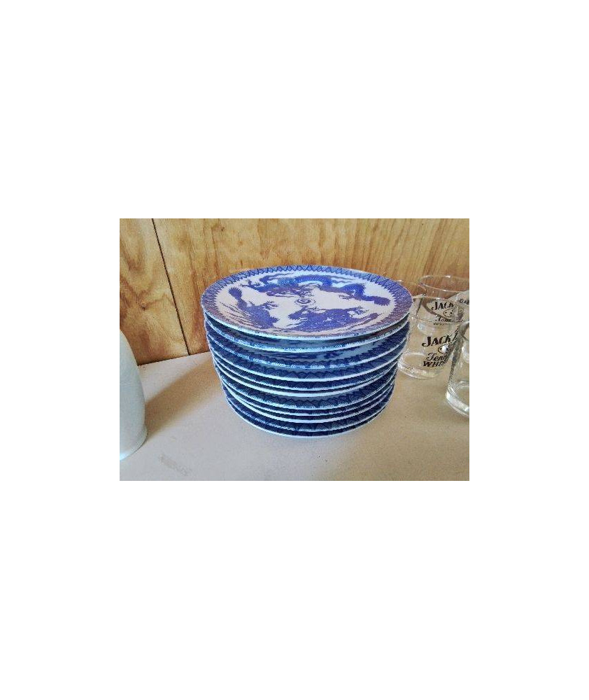 LOT DE 12 ASSIETTES EN PORCELAINE DECORS DRAGON