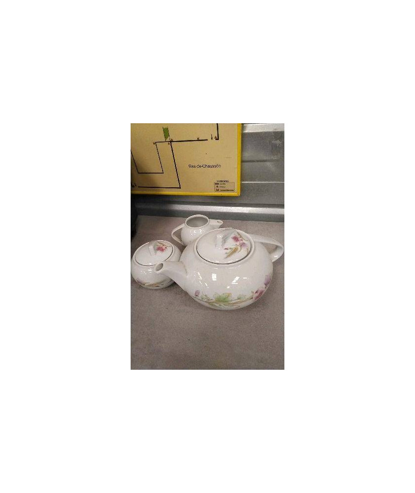 THEIERE + SUCRIER + POT A LAIT L’HIRONDELLE 