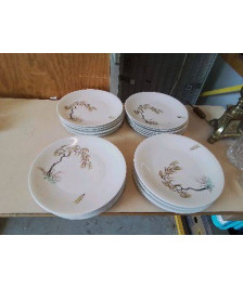 LOT DE 6 ASSIETTES PLATES PORCELAINE DE LIMOGE ARBUSTE 