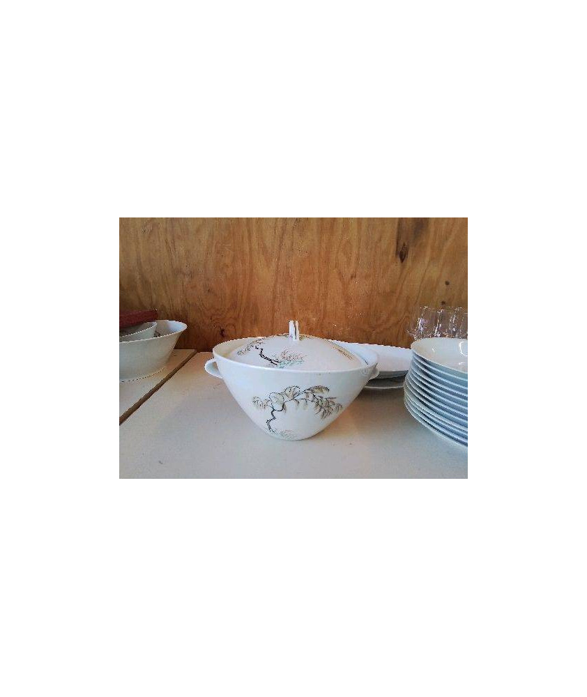 SOUPIÈRE PORCELAINE DE LIMOGE ARBUSTE 