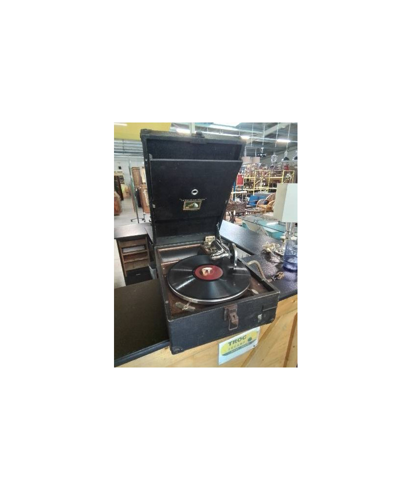 GRAMOPHONE DE VOYAGE LA VOIX DE SON MAITRE AVEC 55 DISQUES