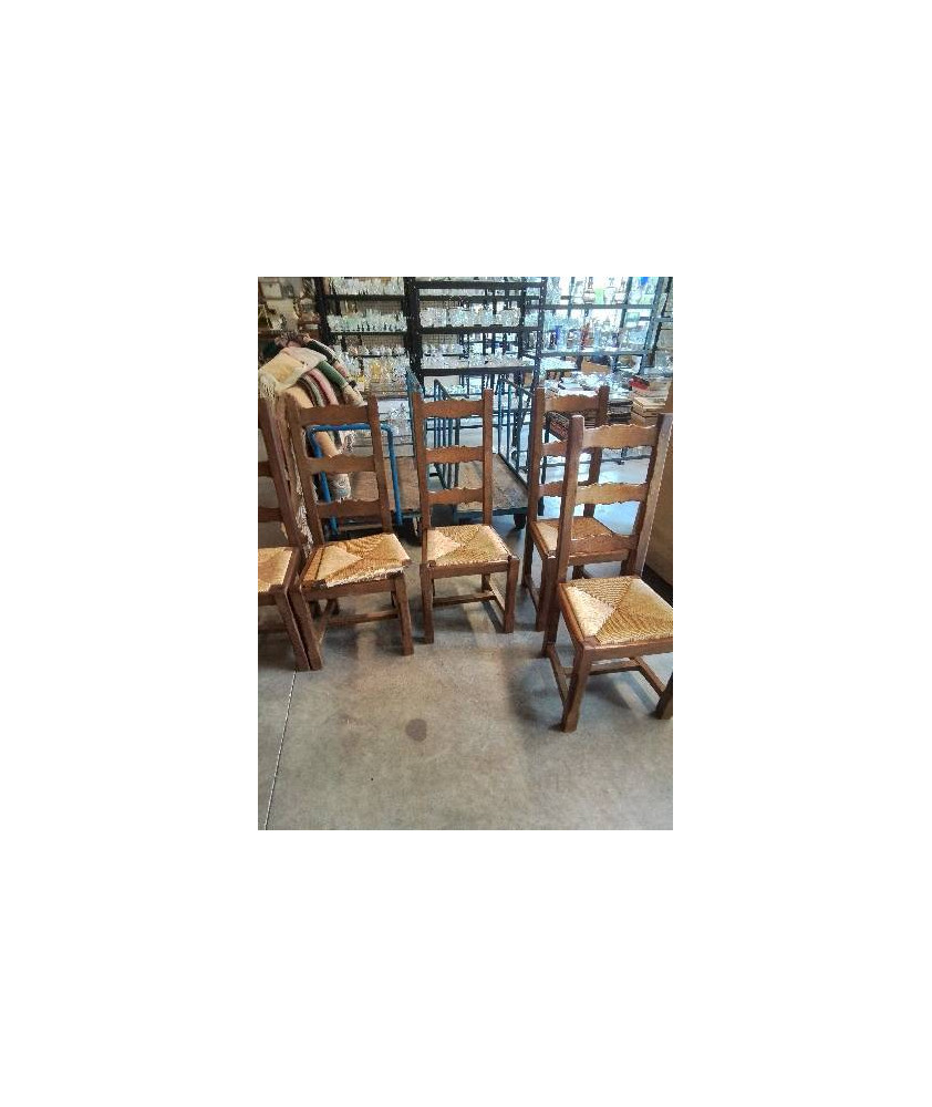 6 CHAISES BOIS PAILLÉ A ENTRETOISE DOSSIER 3 BARREAUX CHANTOURNÉ 6 CHAISES BOIS PAILLÉ A ENTRETOISE DOSSIER 3 BARREAUX CHANTOURNÉ