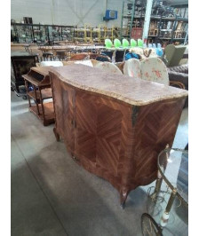 BUFFET BOIS DE ROSE MARQUETÉ 2 PORTES DESSUS MARBRE ROSE ECRU STYLE LOUIS XV