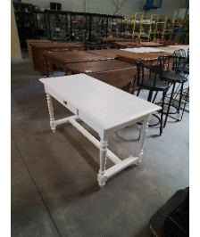 TABLE RECTANGULAIRE A ENTRETOISE BOIS PEINT BLANC 1 TIROIR