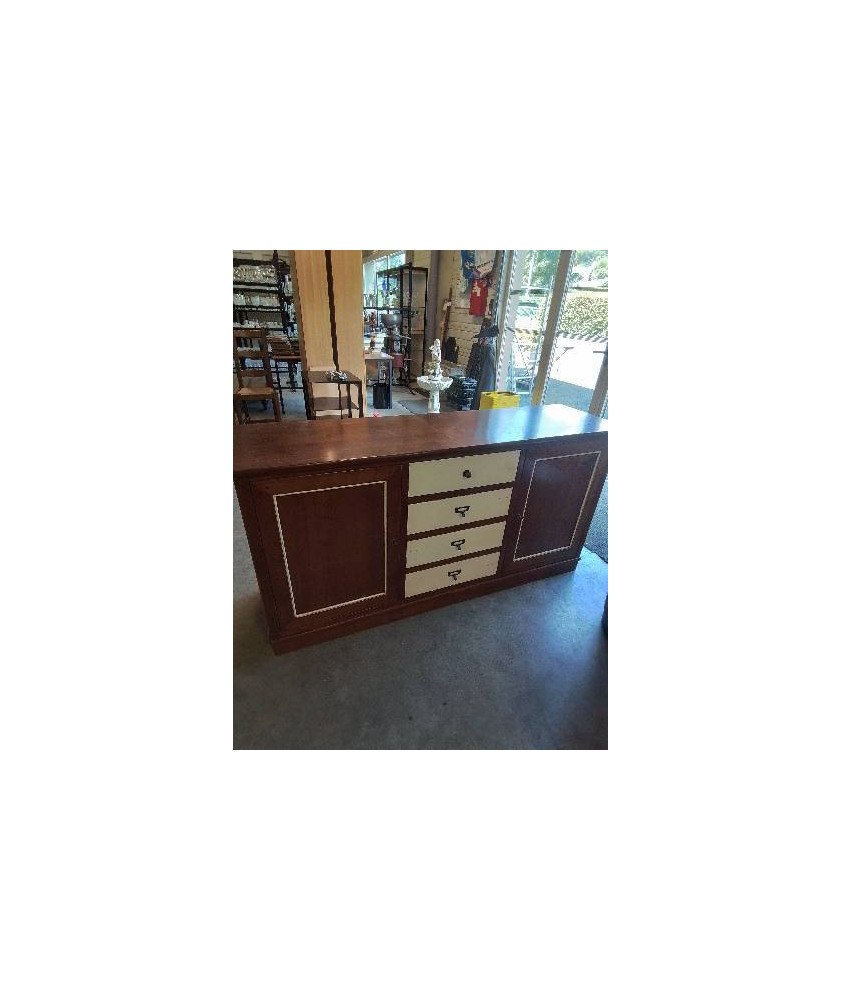 ENFILADE BOIS CLAIR ET ECRU 3 PORTES 1 TIROIR