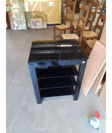 MEUBLE TV ACIER NOIR 4 TABLETTES VERRE NOIR DESIGN CONTI