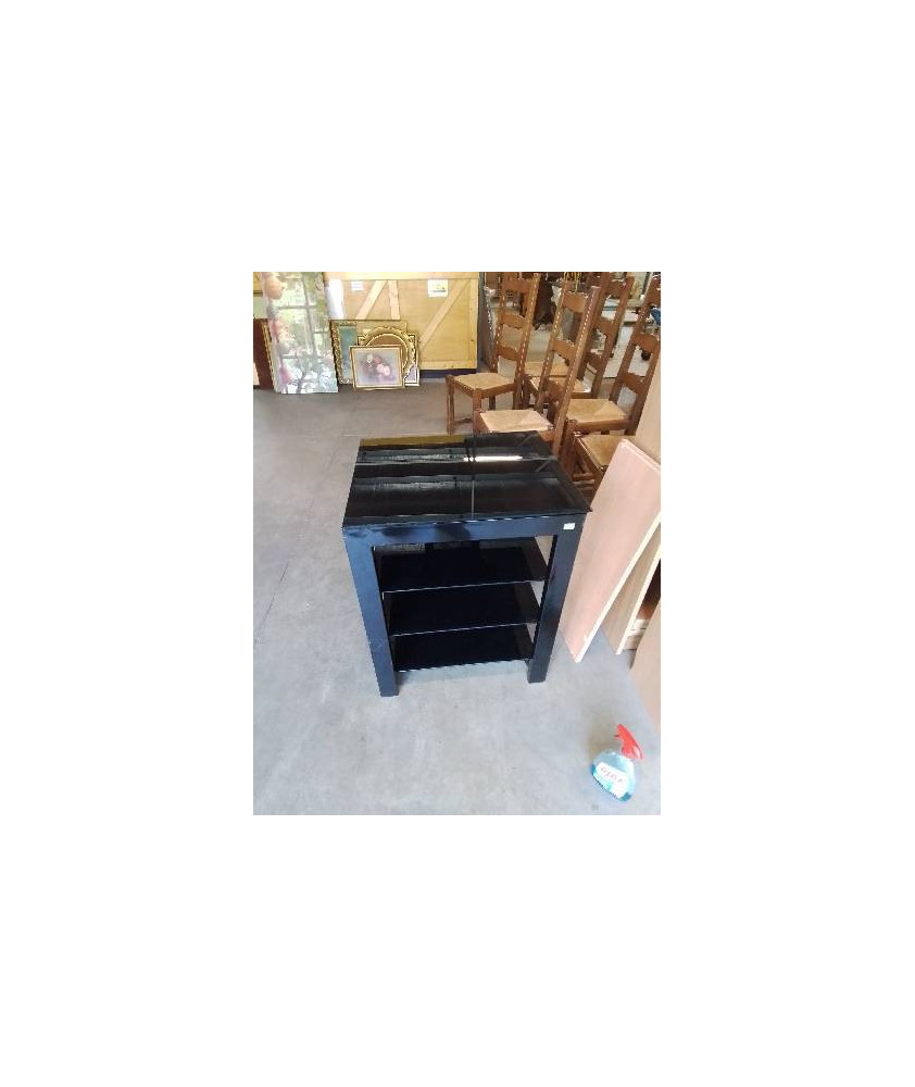 MEUBLE TV ACIER NOIR 4 TABLETTES VERRE NOIR DESIGN CONTI