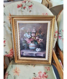 TABLEAU BOUQUET DE FLEURS CADRE DORÉ 