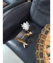 APPLIQUE AU CHÉRUBIN MÉTAL DORÉ TULIPE VERRE