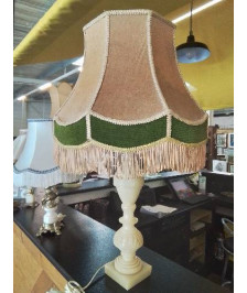 LAMPE ALBATRE ECRU AJ ROSE VELOURS VERT A FRANGES 