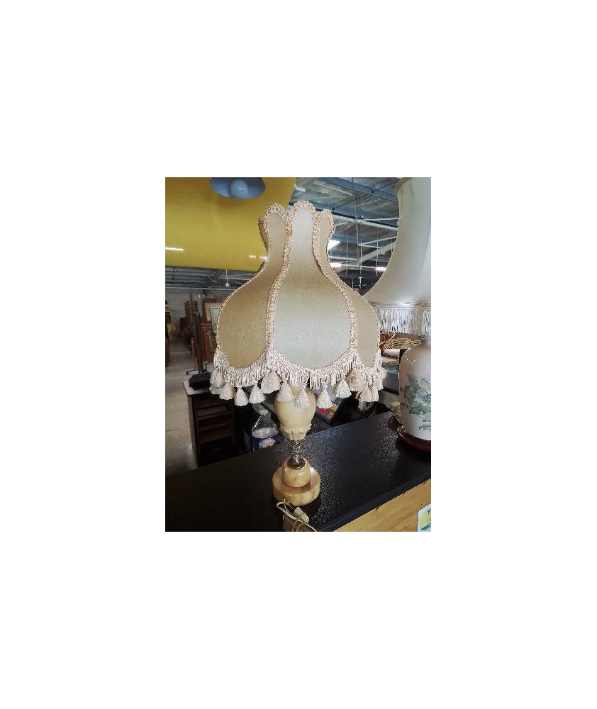 LAMPE ALBATRE OCRE AJ PEU A FRANGES 