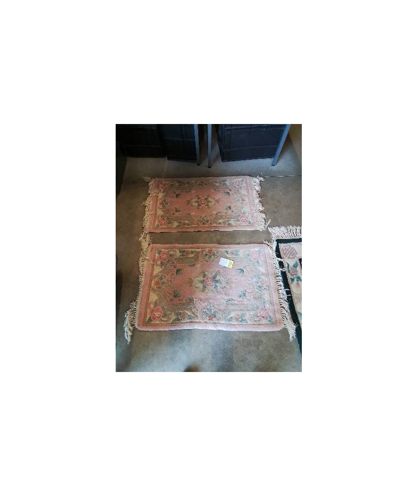 TAPIS LAINE FAIT MAIN ROSE BLEU ECRU 60X93CM