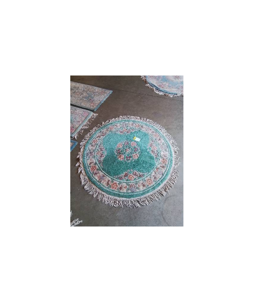 TAPIS ROND LAINE FAIT MAIN VERT ROSE 122CM 