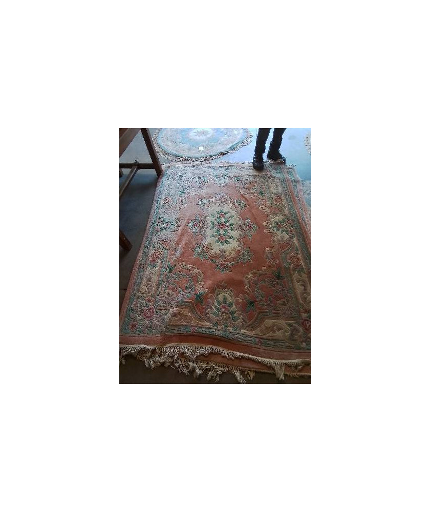 TAPIS LAINE FAIT MAIN ROSE BLEU ECRU 229X165CM