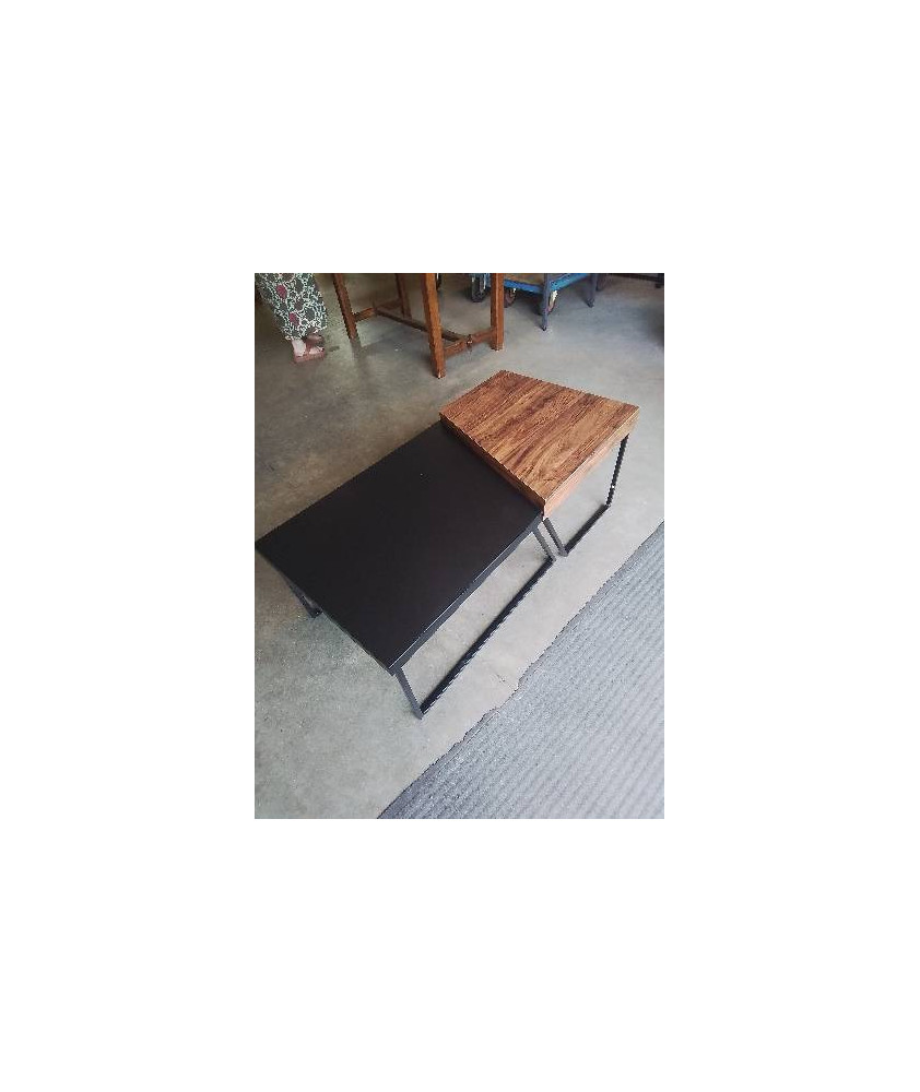 TABLE BASSE RECTANGULAIRE 2 ÉLÉMENTS PIÈTEMENT MÉTAL NOIR PLATEAU BOIS MARRON ET NOIR TABLE BASSE RECTANGULAIRE 2 ÉLÉMENTS PIÈTEMENT MÉTAL NOIR PLATEAU BOIS MARRON ET NOIR