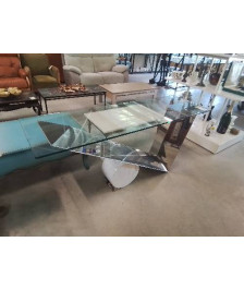 CONSOLE VALENTINOX DESIGN EMANUELE ZENERE ITALIE ACIER INOX VERRE ET MARBRE BLANC