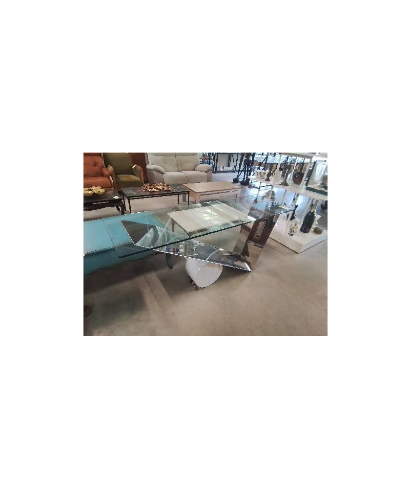 CONSOLE VALENTINOX DESIGN EMANUELE ZENERE ITALIE ACIER INOX VERRE ET MARBRE BLANC CONSOLE VALENTINOX DESIGN EMANUELE ZENERE ITALIE ACIER INOX VERRE ET MARBRE BLANC