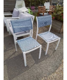 PAIRE DE CHAISES DE JARDIN ALU BLANC ASSISE ET DOSSIER TOILE TAUPE 