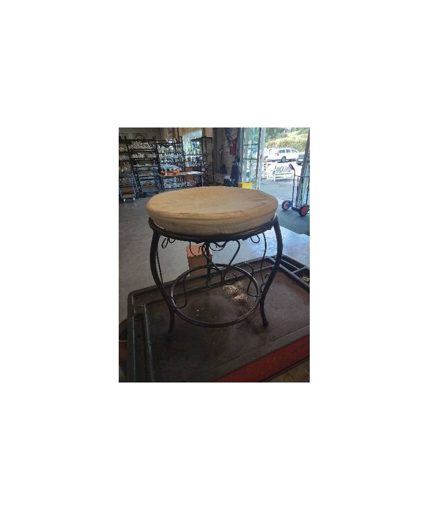 TABOURET PIÈTEMENT MÉTAL NOIR ASSISE TISSU ECRU