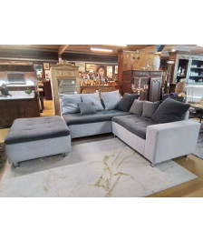 CANAPE D’ANGLE TISSU + POUF