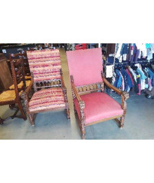 FAUTEUIL BOIS TISSU ACCOUDOIRS TETE DE LION 