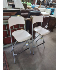 TABOURET PLIANT BOIS ECRU MÉTAL GRIS