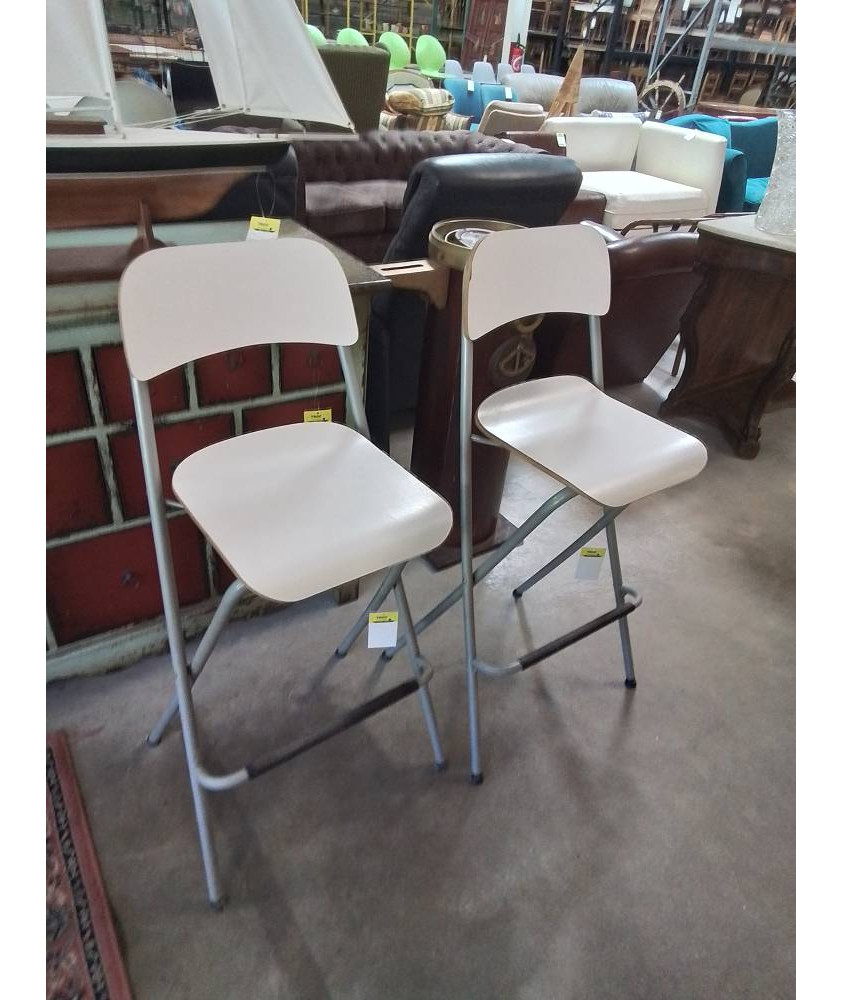 TABOURET PLIANT BOIS ECRU MÉTAL GRIS