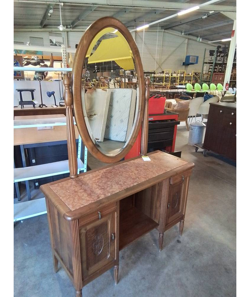 COIFFEUSE ART  DECO PLATEAU MARBRE 2 PORTES 2 TIROIRS
