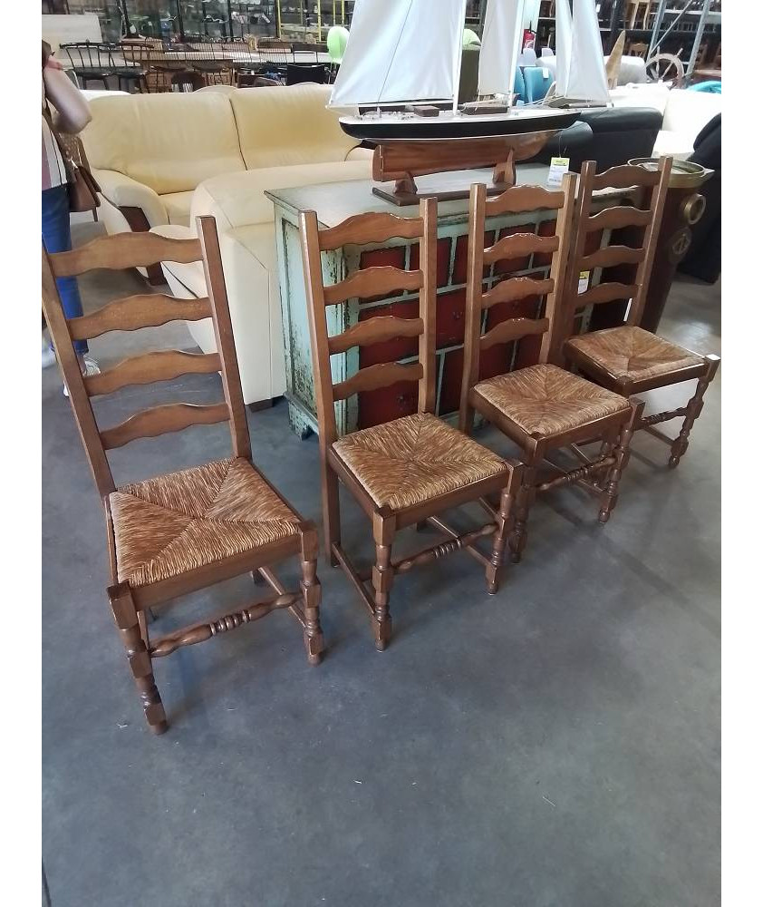 4 CHAISES A ENTRETOISE BOIS PAILLÉ DOSSIER 4 BARREAUX PIEDS BALUSTRE 4 CHAISES A ENTRETOISE BOIS PAILLÉ DOSSIER 4 BARREAUX PIEDS BALUSTRE