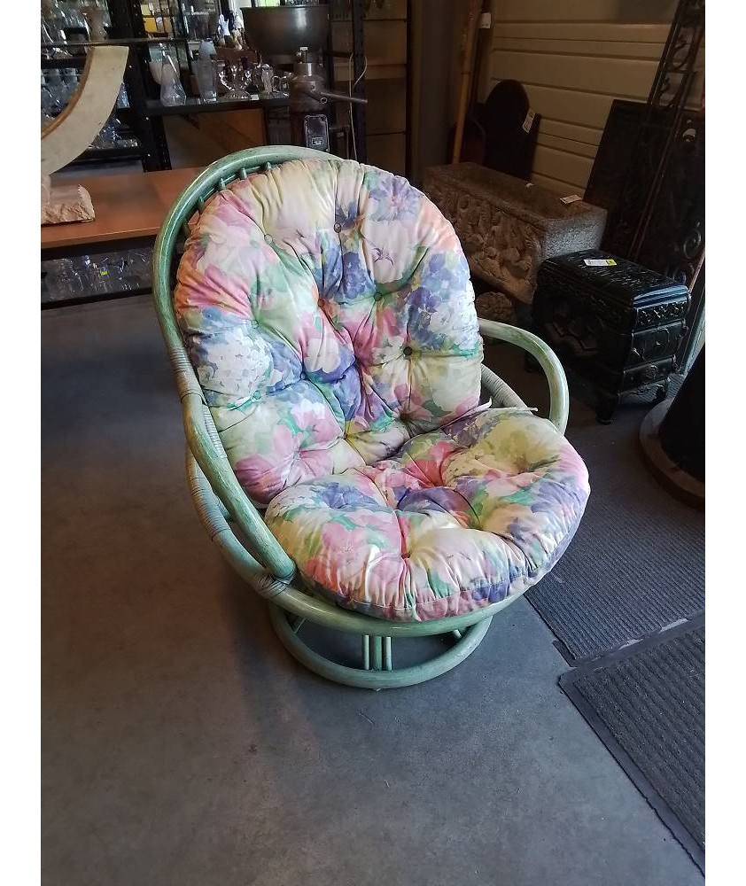 FAUTEUIL ROTIN VERT PIVOTANT ASSISE TISSU FLEURI 