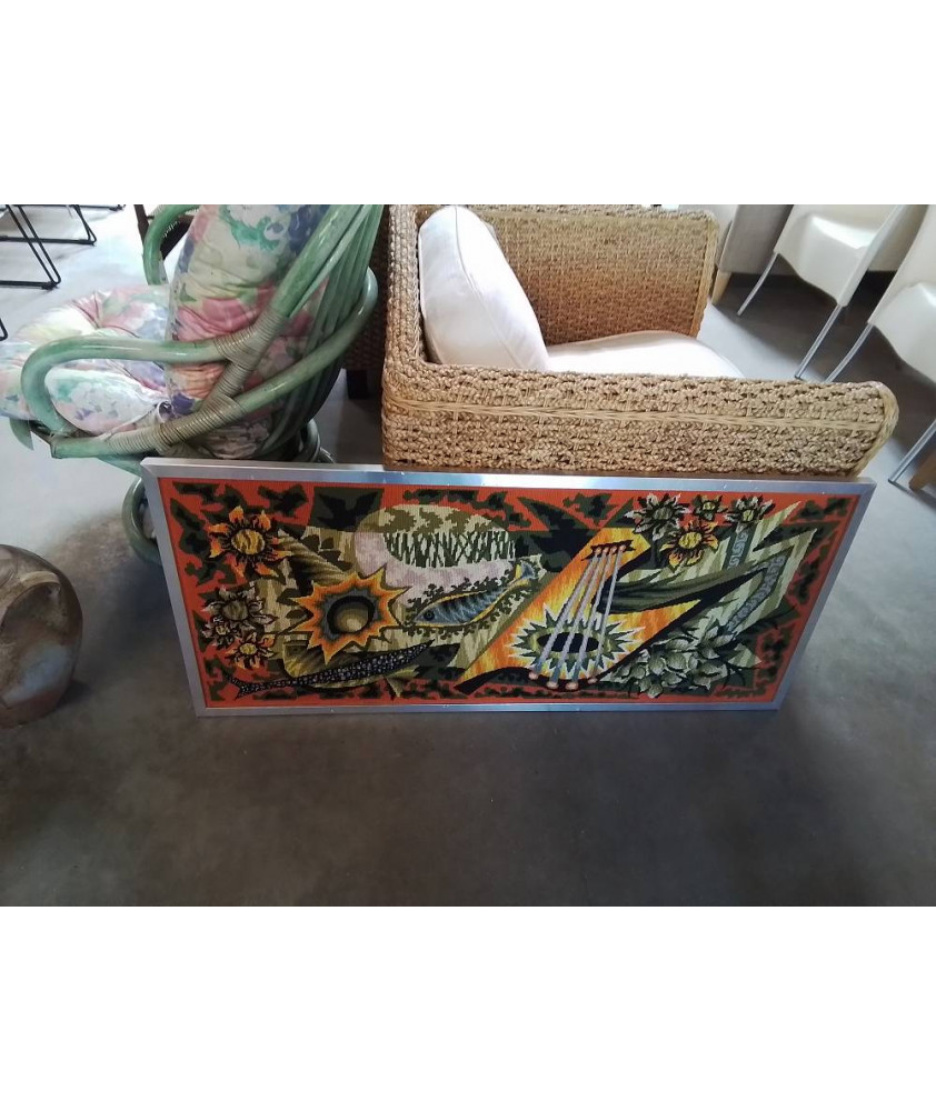 TAPISSERIE VERT ORANGÉ AU POISSON 