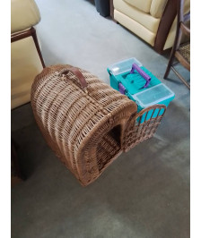 CAISSE DE TRANSPORT ANIMAUX VANNERIE ANSE CUIR 