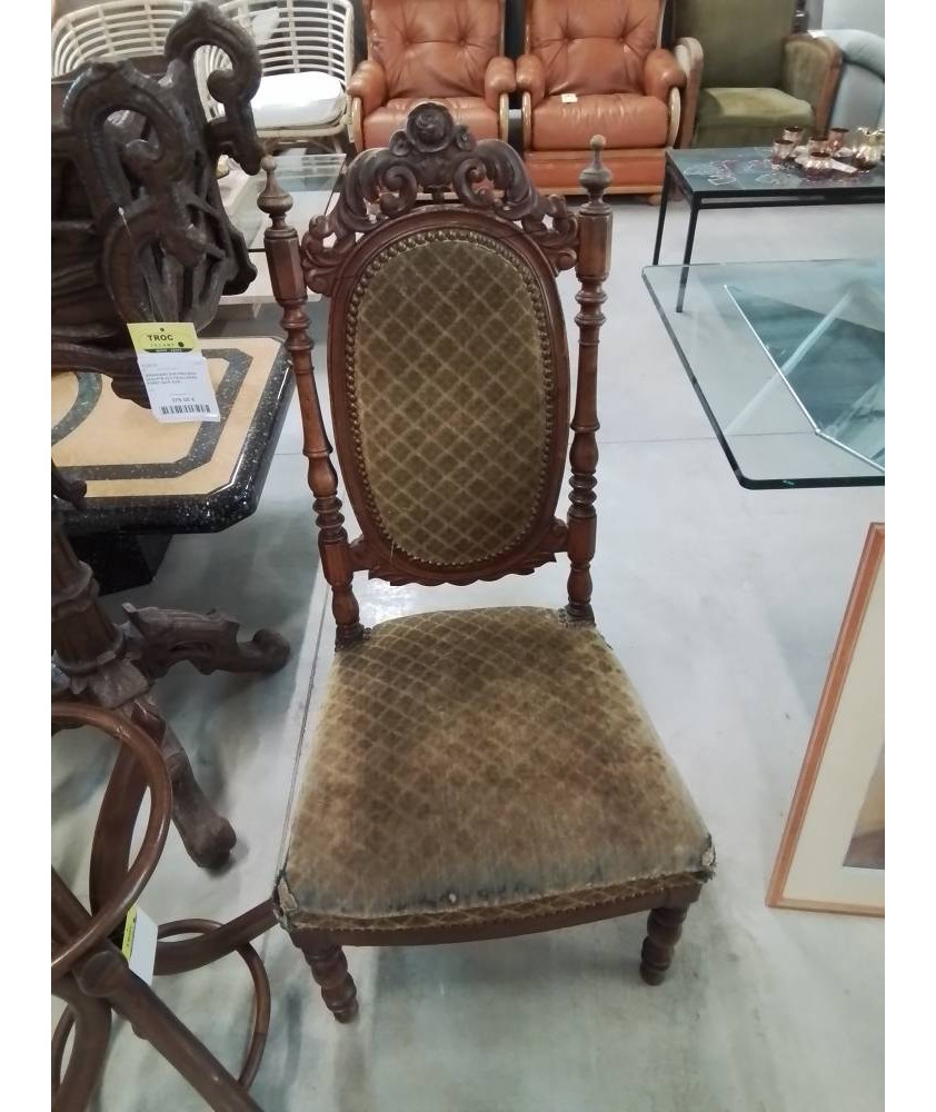 CHAISE BASSE BOIS SCULPTEE ASSISE ET DOSSIER VELOURS BRONZE PIEDS TOURNÉS FIN XIXE EN L ETAT CHAISE BASSE BOIS SCULPTEE ASSISE ET DOSSIER VELOURS BRONZE PIEDS TOURNÉS FIN XIXE EN L ETAT